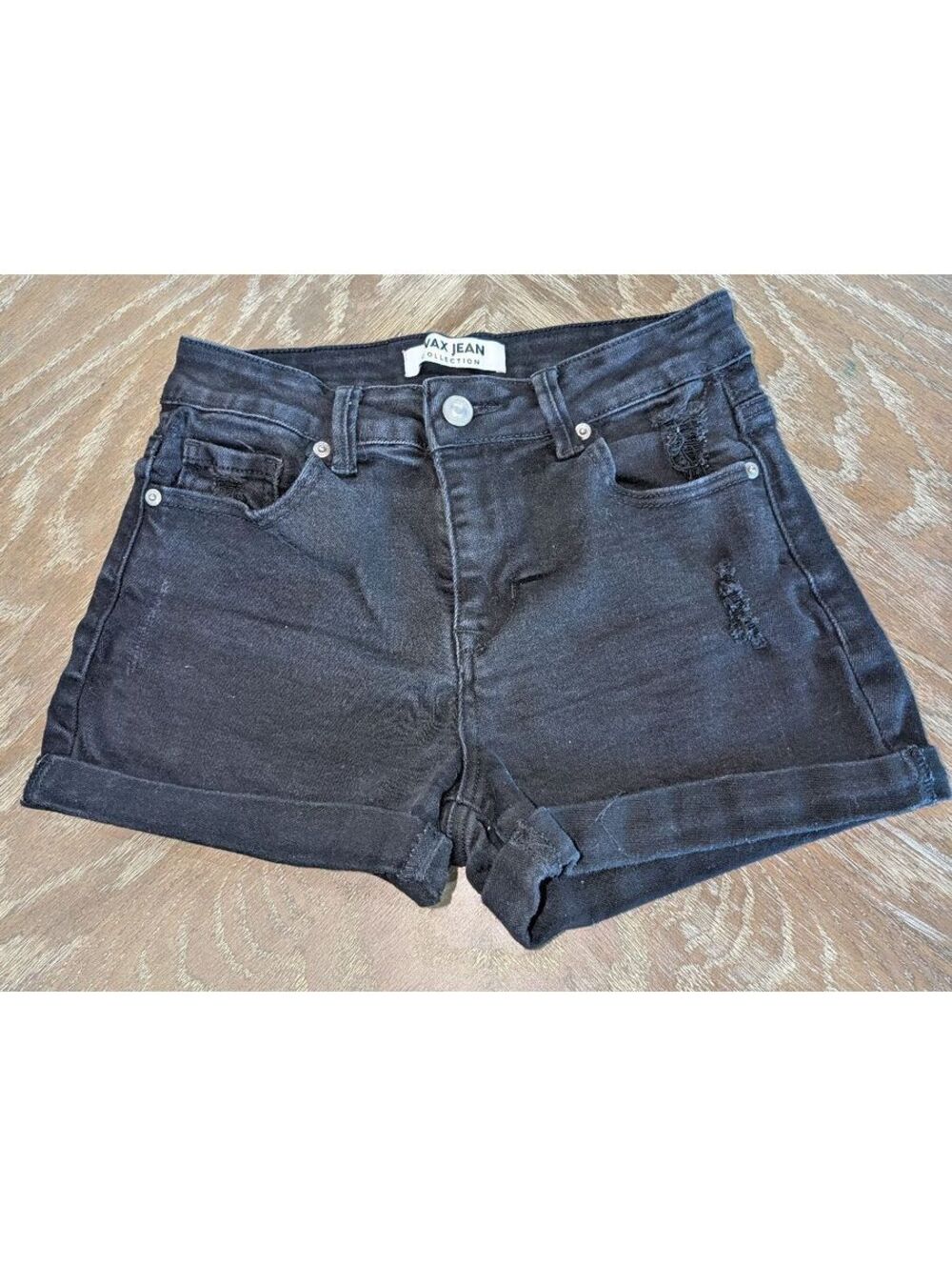 Wax Jean High- Waisted Black Cuffed Distressed Washed Black Denim Shorts